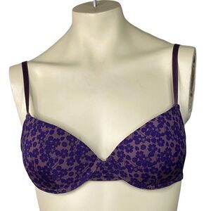 Women's Floral Underwire Padded Push-Up Bra Lavender Purple Size 34B